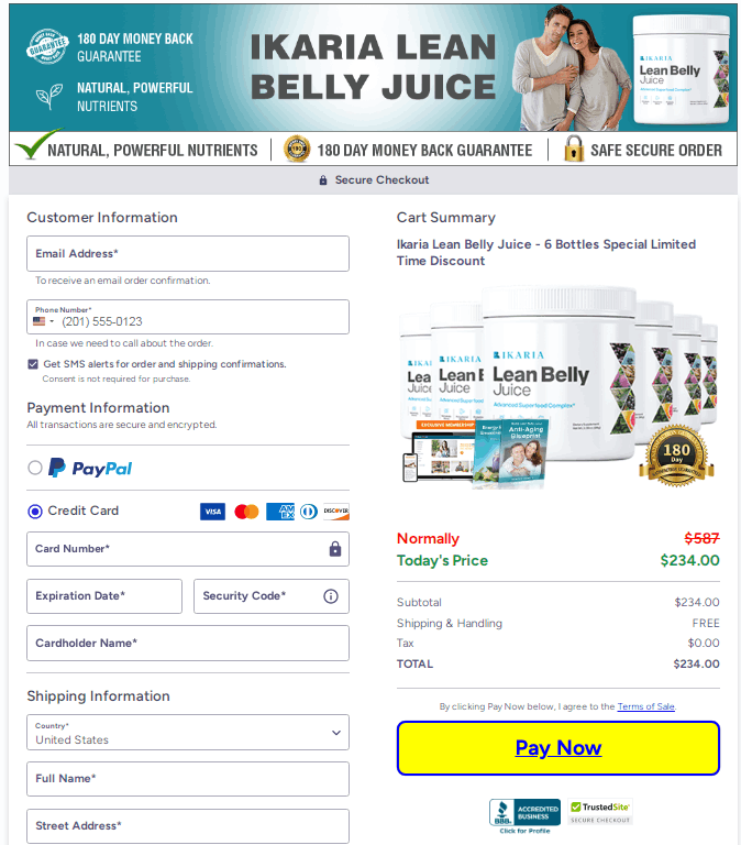 Ikaria Juice checkout page